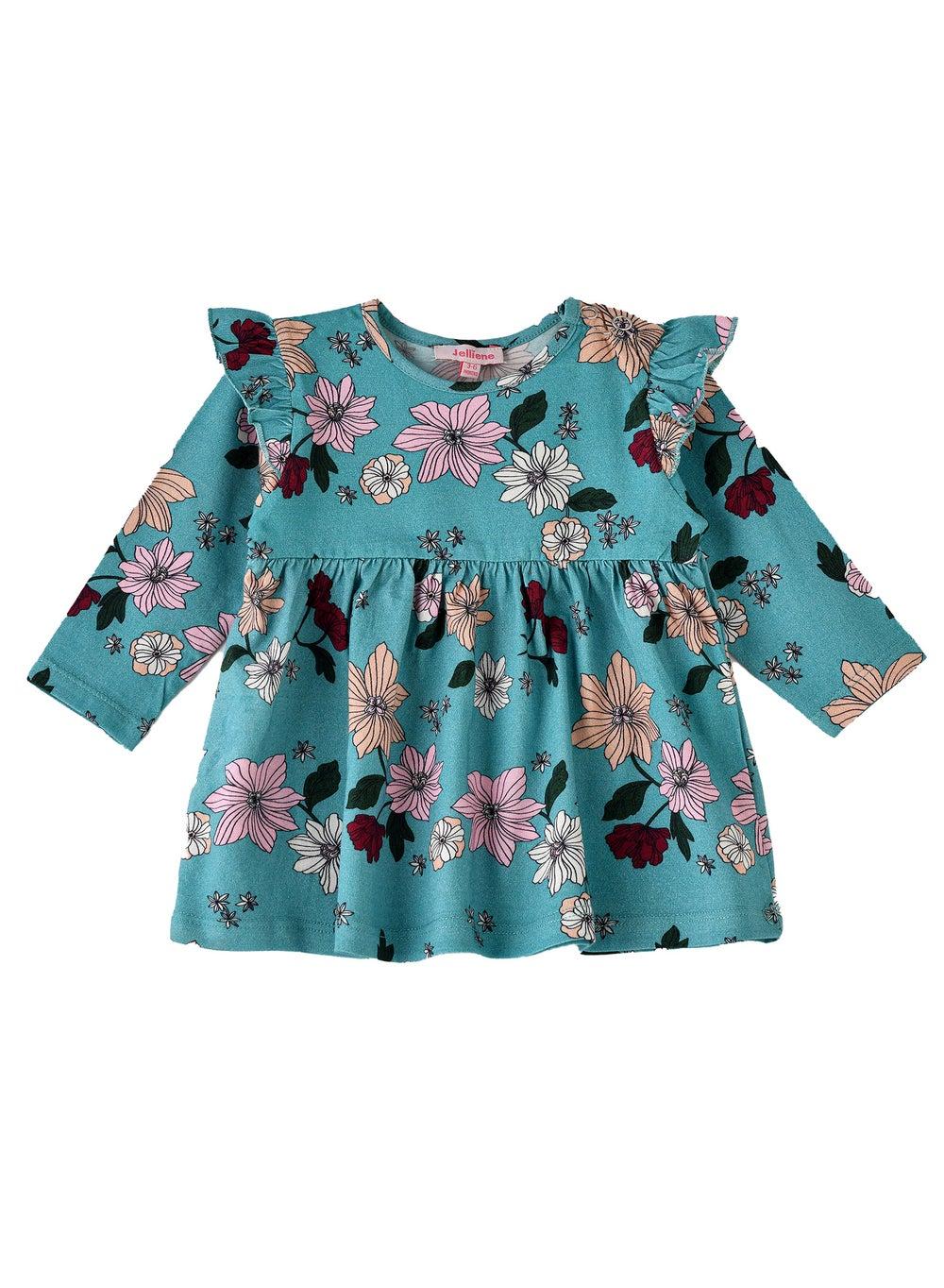 Girls Floral Ruffle Long Sleeve Dress Xnbg227 - Image 1