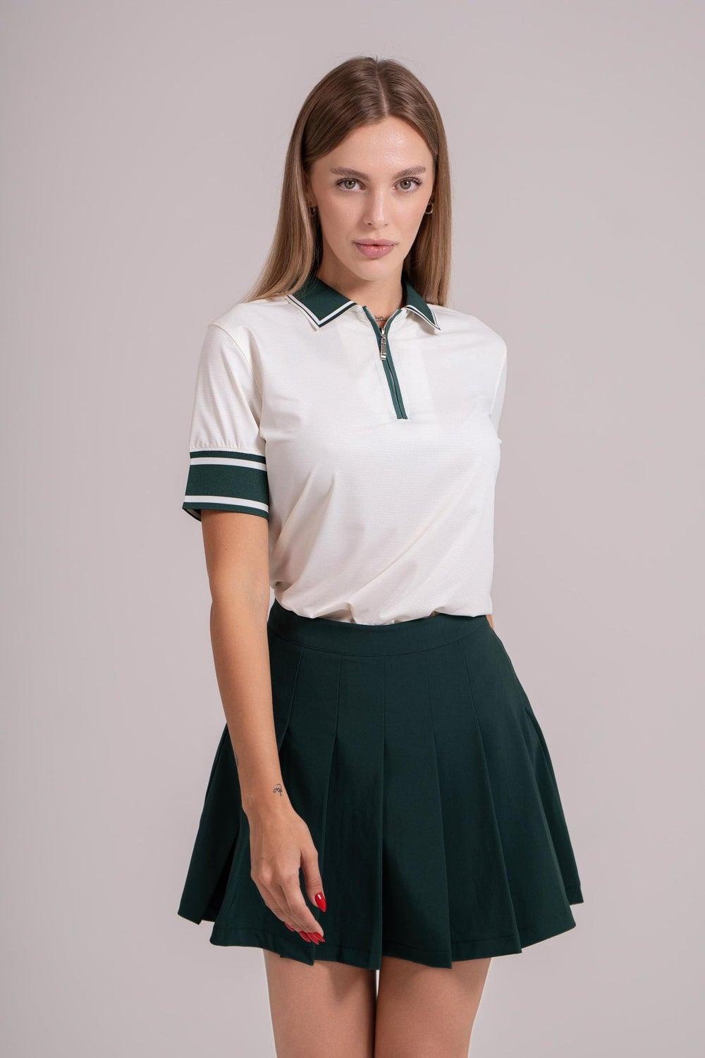 EGL Women’s Cream Golf Polo with Green Stripes - Image 1