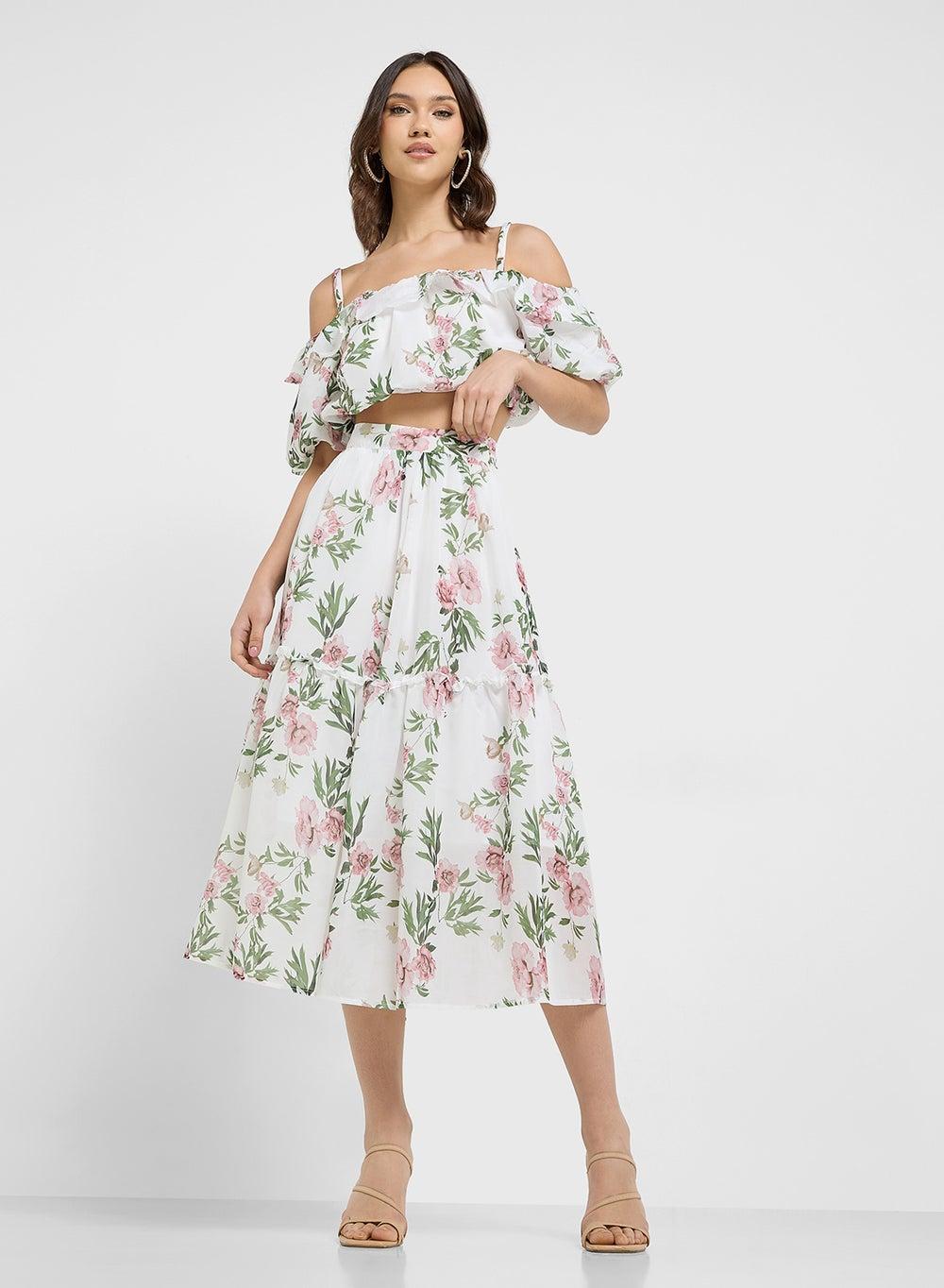 Off Shoulder Printed Maxi Skirt Set 698 - Image 1