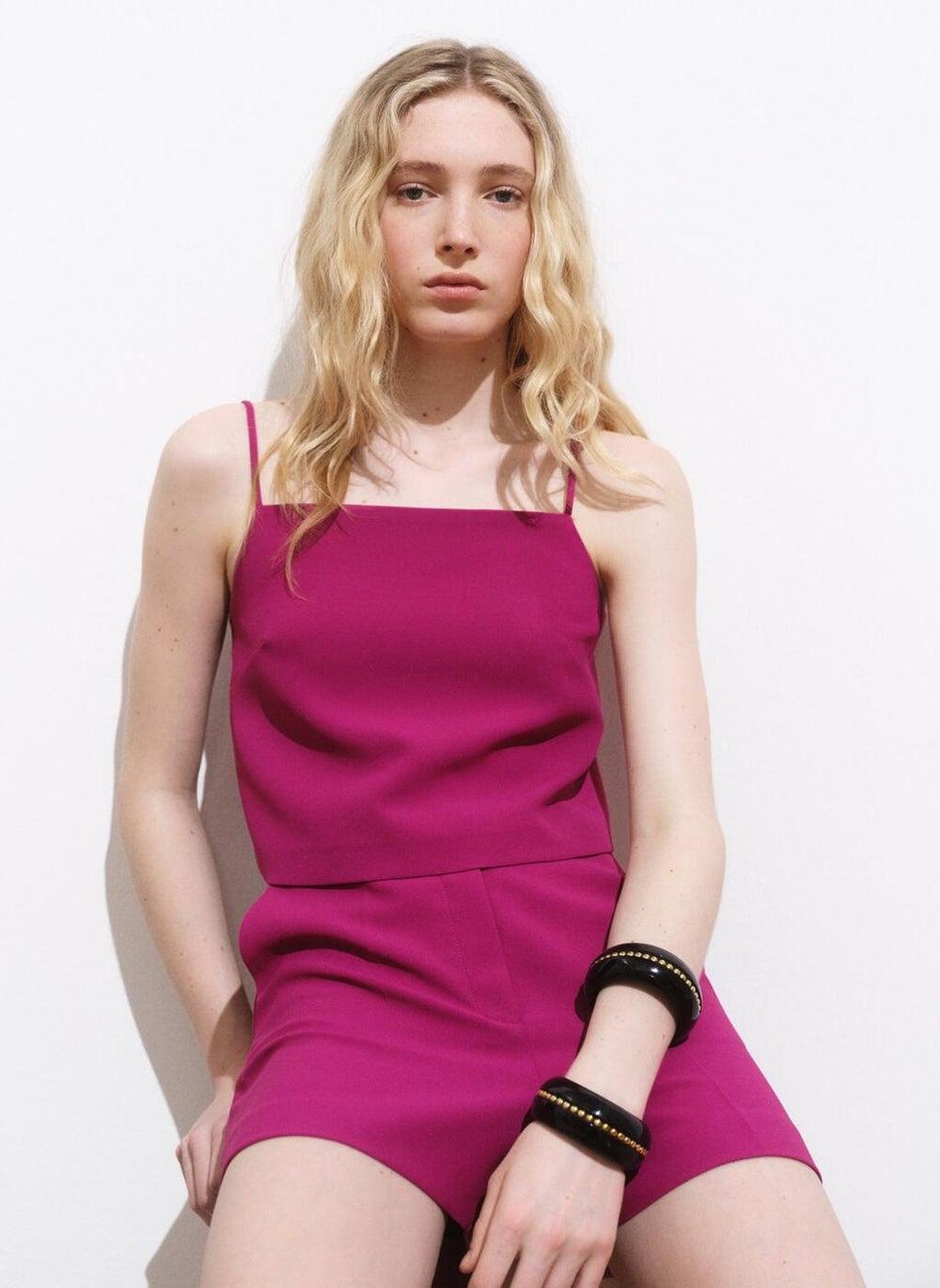 MANGO Buttoned Pink Crop Top 17041272 - Image 1