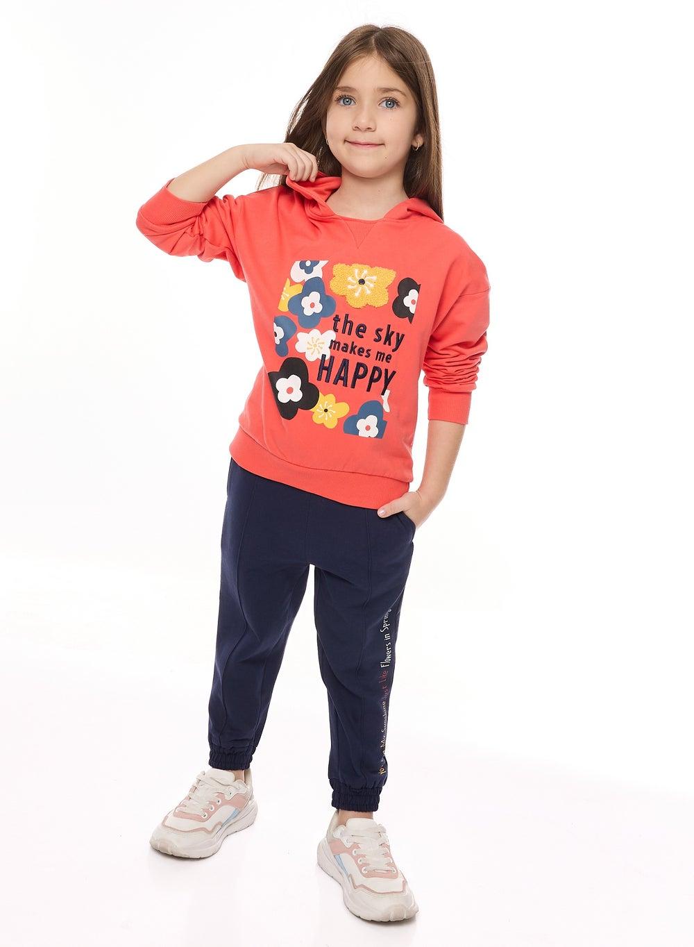 Girls Floral Embroidered Hoodie Jogger Set - Image 1