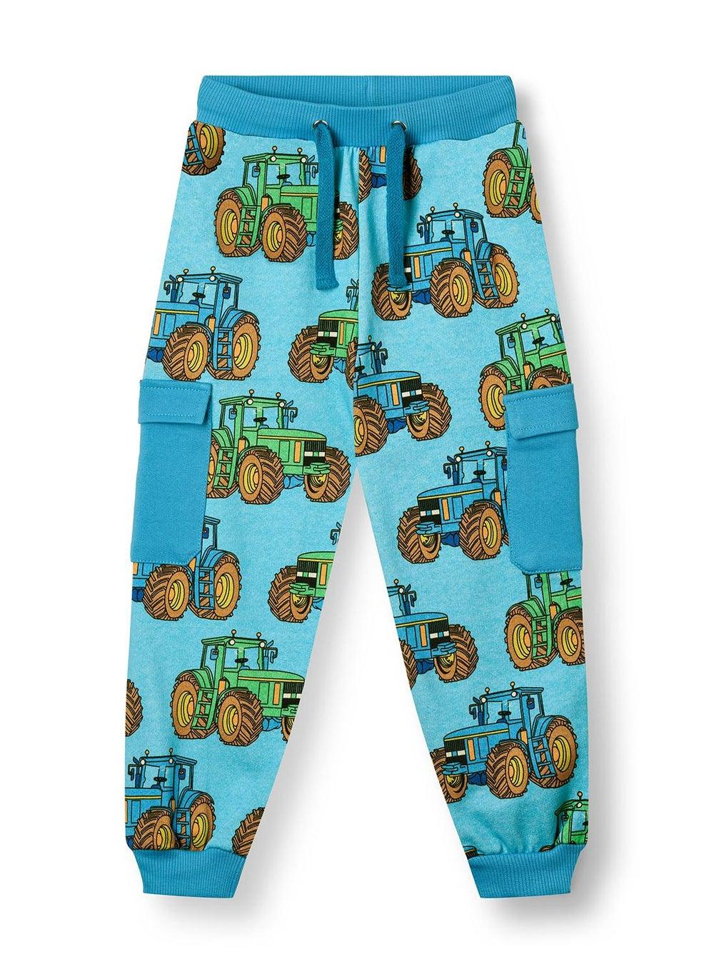 Organic Cotton Tractor Cargo Pants Kids Blue Green - Image 1