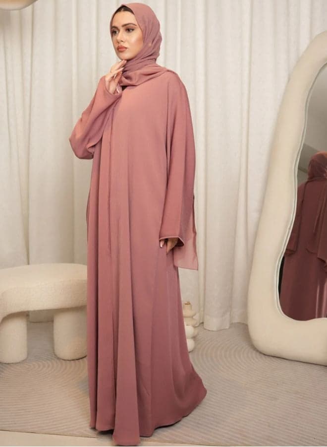 Blush Pink Textured Front Open Abaya with Buttons - Image 1