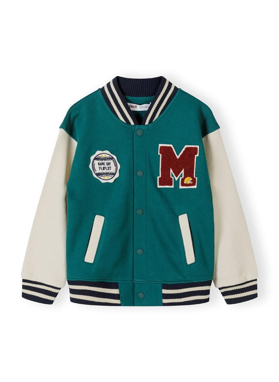 Boys Green Fleece Baseball Jacket with Hood - Image 1