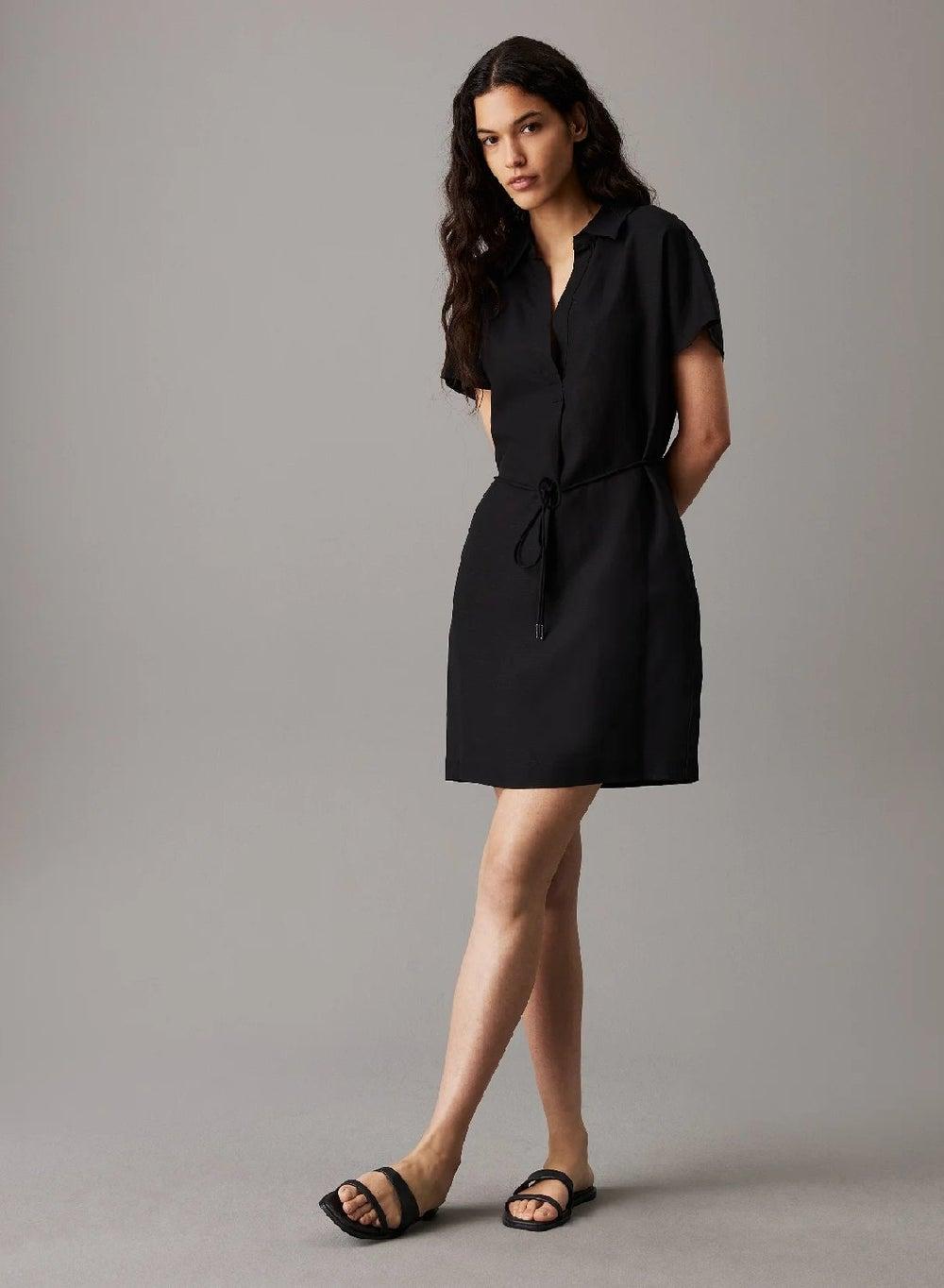 Calvin Klein Linen Blend V-Neck Mini Dress - Image 1
