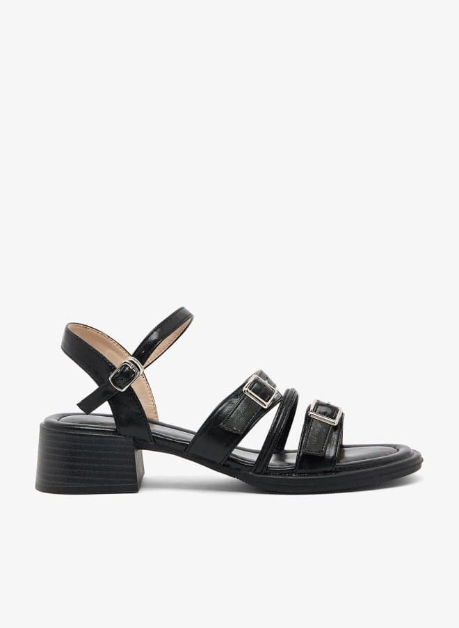 Black Mid Heel Wedge Sandals Xz256101 - Image 1