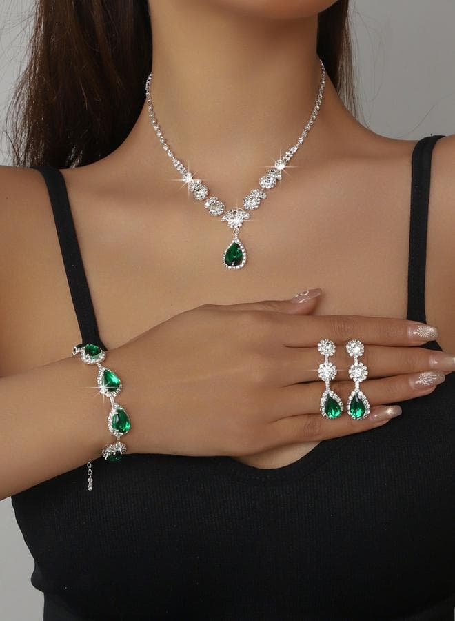 Green Rhinestone Embellished Jewellery Set - Image 1