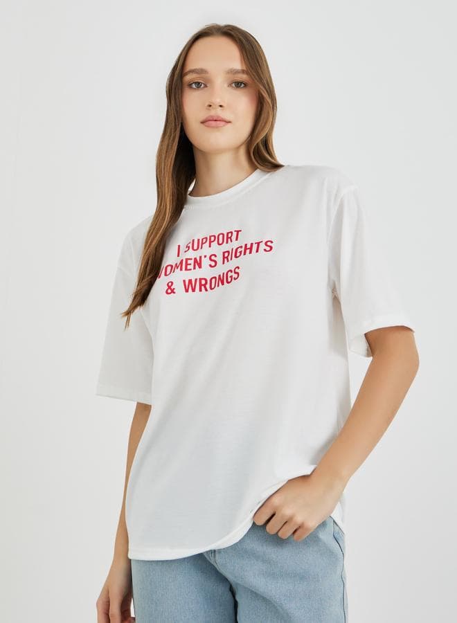 White Slogan Print Oversized T-Shirt - Image 1