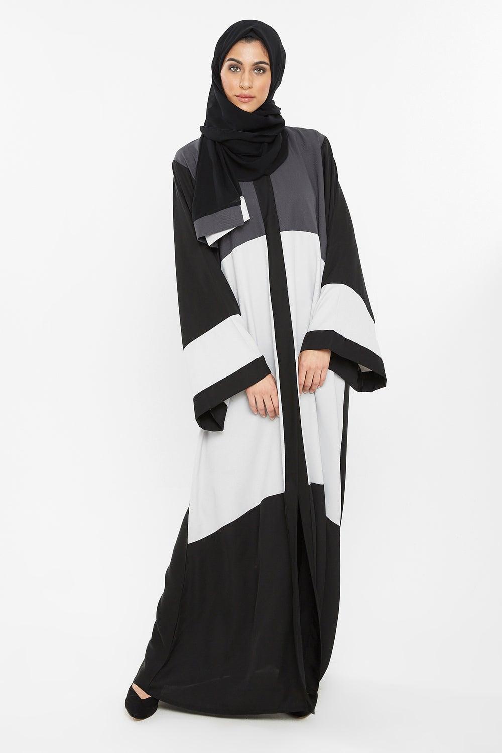 Grey Duo-Tone Cross Cut Abaya AJ143A - Image 1