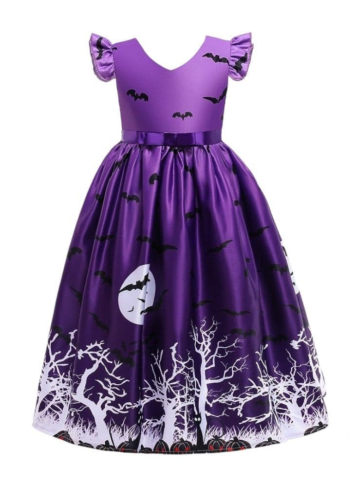 Halloween Printed Maxi Dress – Purple Fit & Flare - Image 1