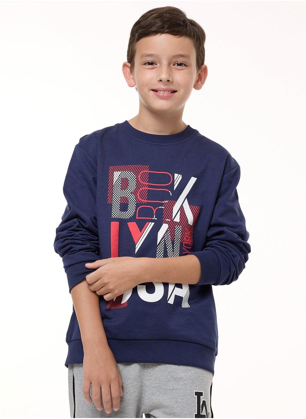 Boys' Navy Graphic Sweatshirt (8-14yrs) - Image 1