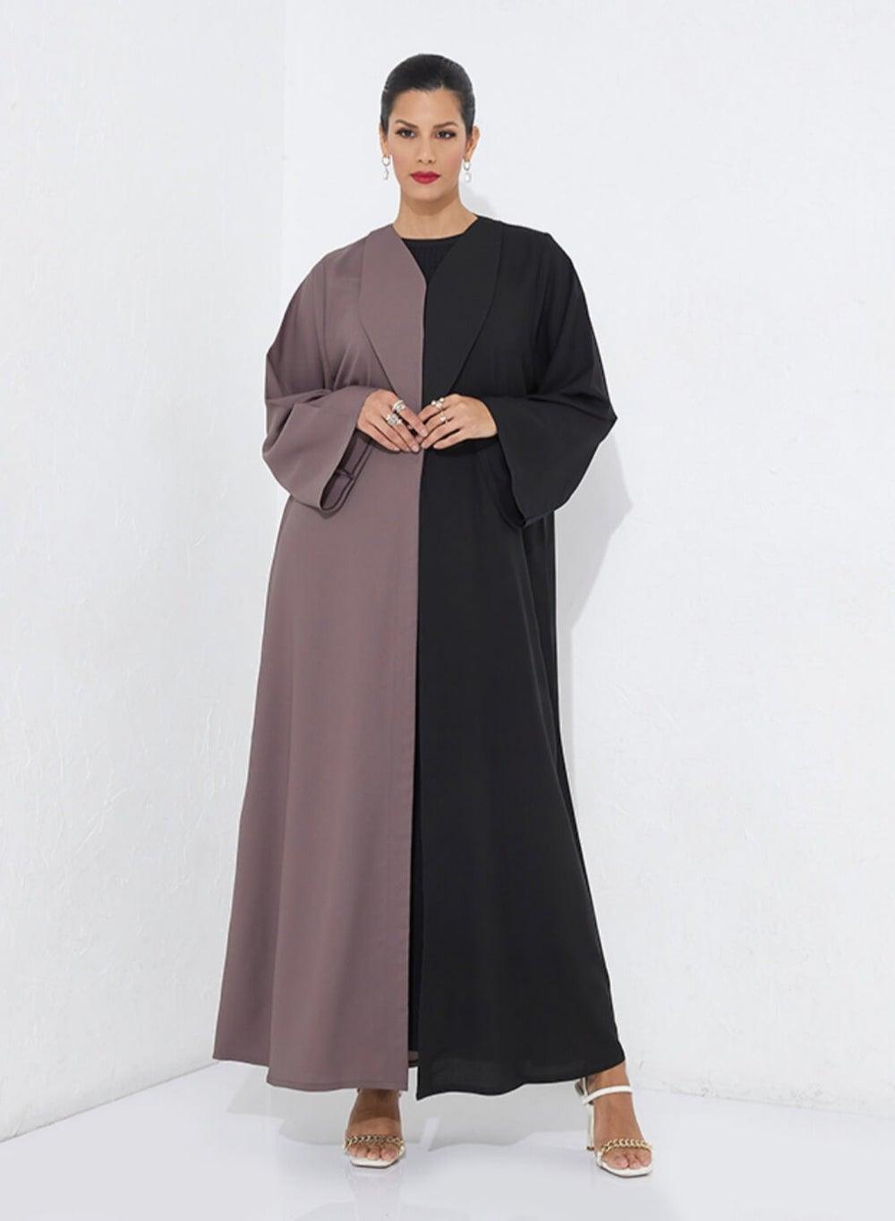 Black Wide Sleeve Abaya Pb Brown H - Image 1