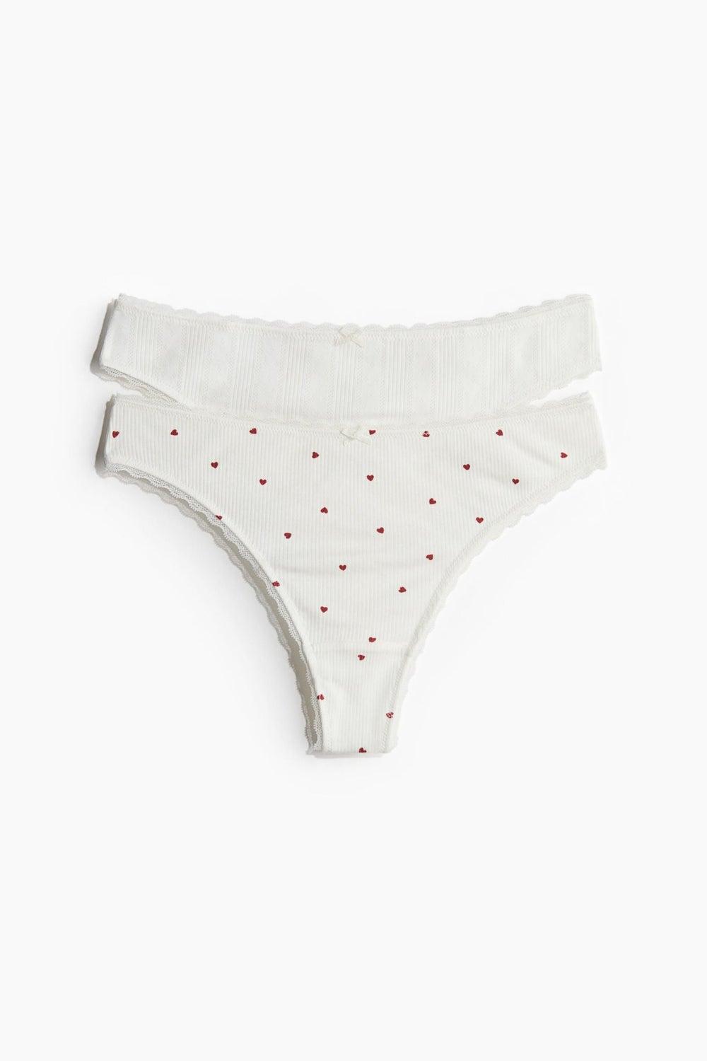 2-Pack Pointelle Cotton Thong Briefs - Image 1