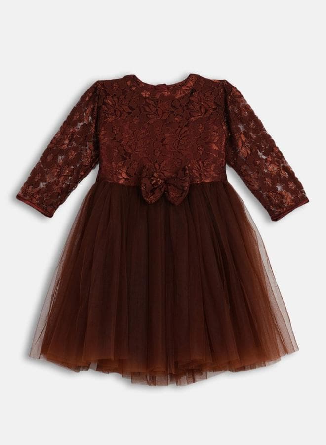 Girls Lace Bodice Tulle Midi Dress - Image 1