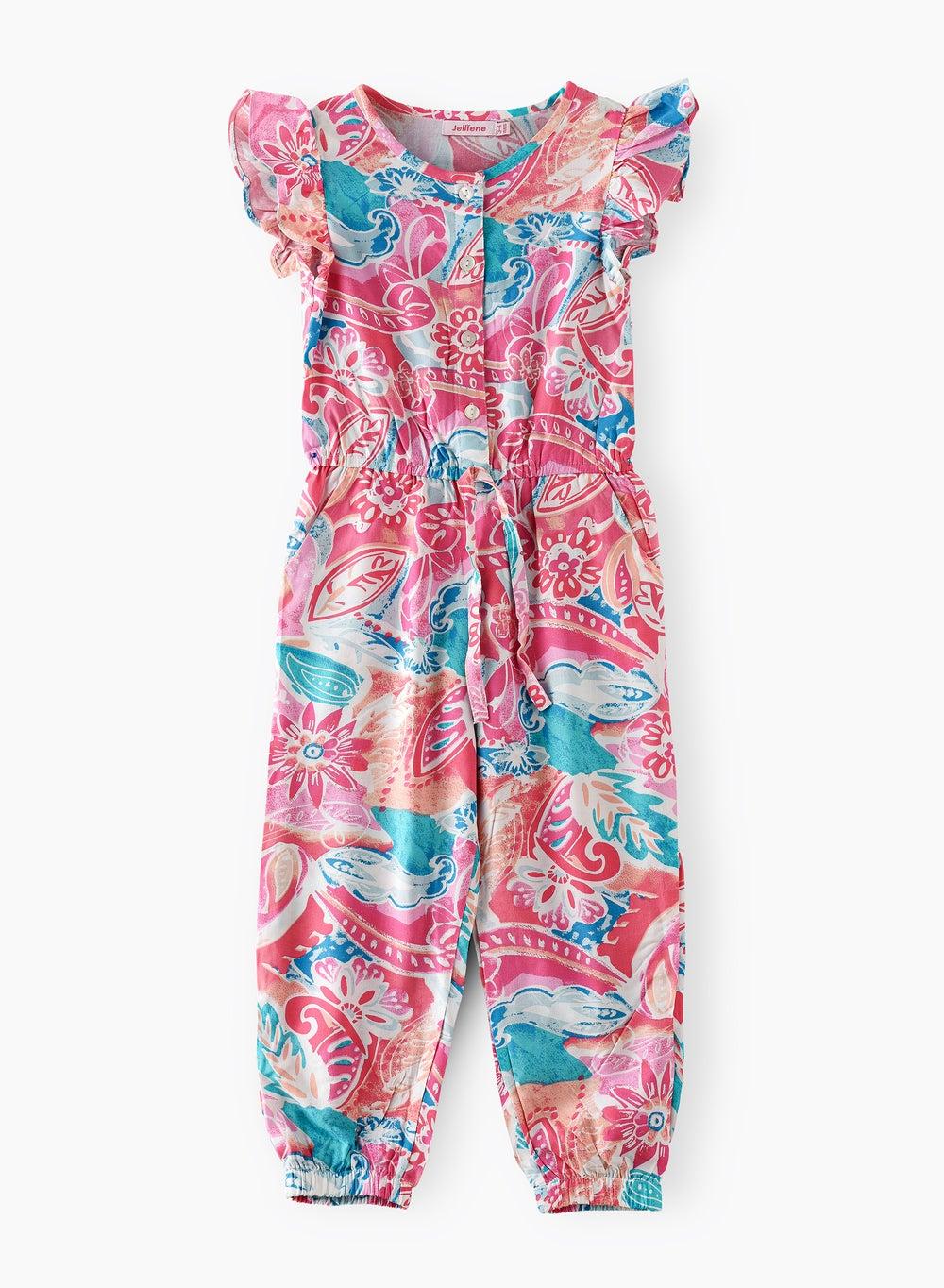 Sunny Smiles Girls Viscose Jumpsuit – Comfy Summer Style - Image 1