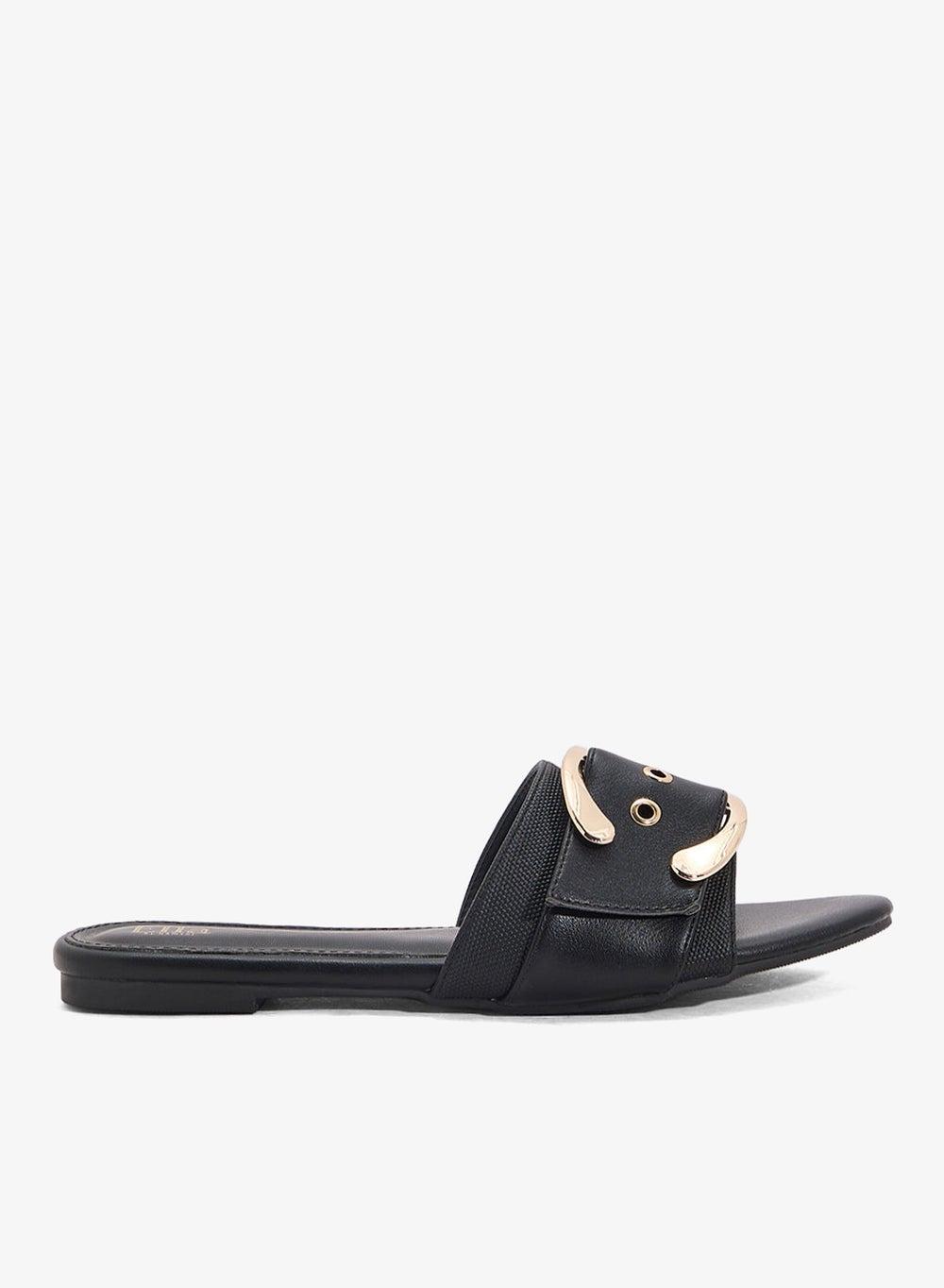 Black Buckle Flat Sandal 20182 A1266 - Image 1