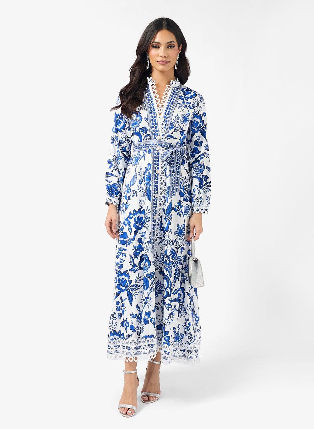 Vt6108 Blue Floral Wrap Maxi Dress - Image 1