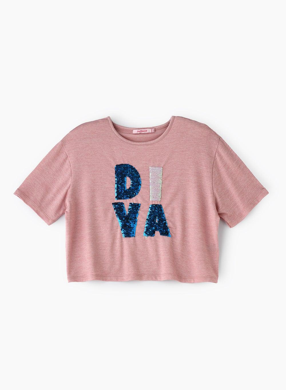 Girls' Pink Diva Sequin Crop Top Rtng131 - Image 1