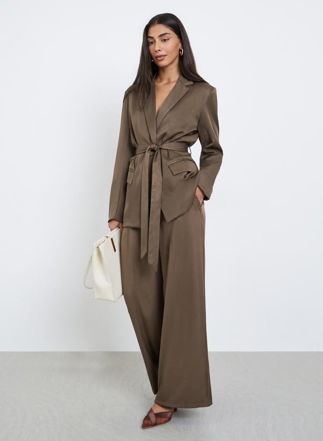 Brown Wide-Leg Fold Pleated Pants - Image 1