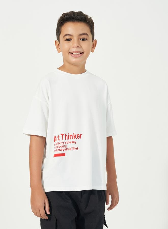 Boys Graphic Slogan Oversized Round Neck T-Shirt - Image 1