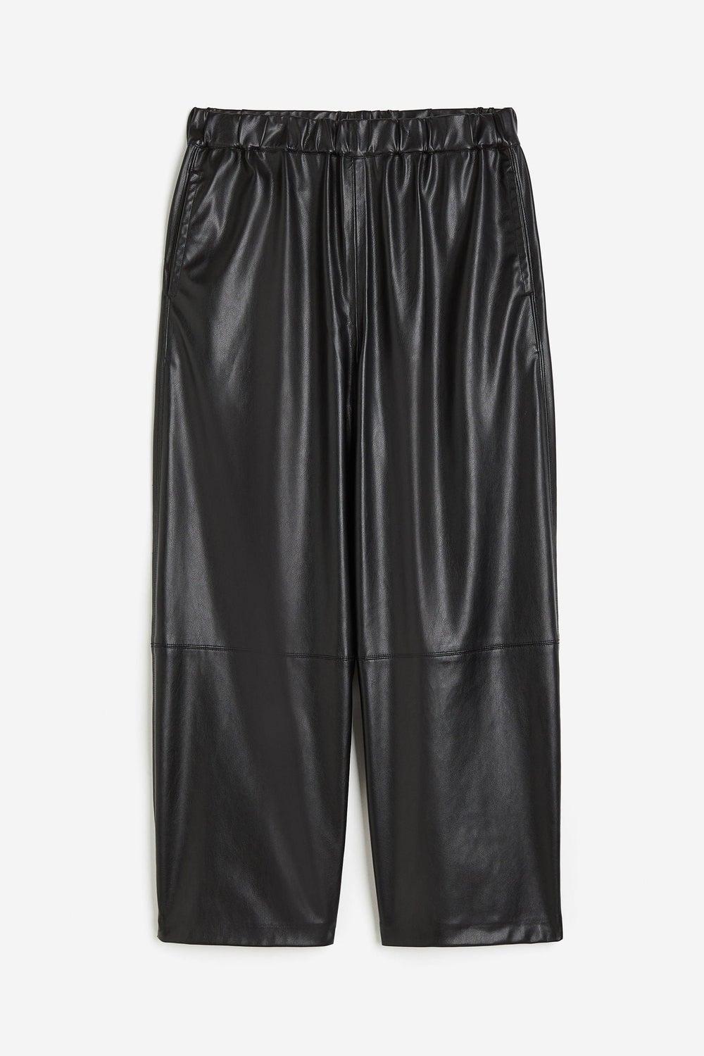 Black Coated Balloon-Leg Trousers High-Rise Fit - Image 1
