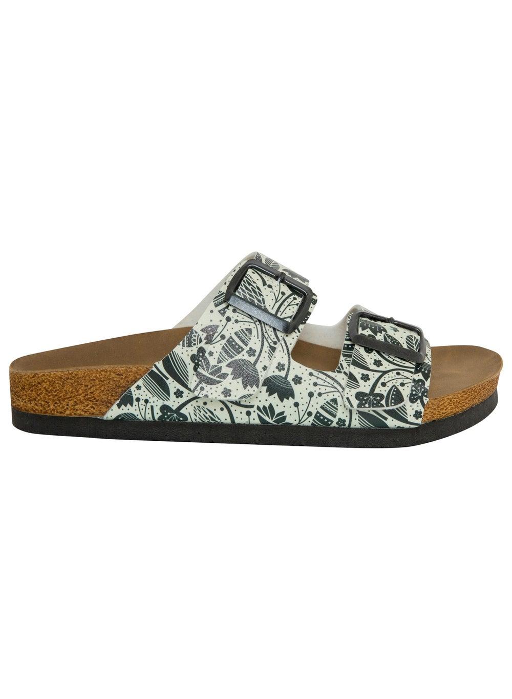 Black & White Floral Flat Sandals Barcelona Design - Image 1