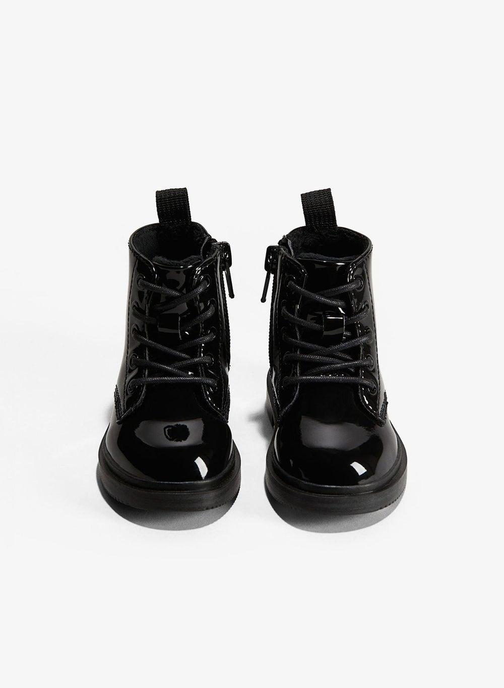 Girls’ Black Lace-Up Boots with Side Zip - Image 1