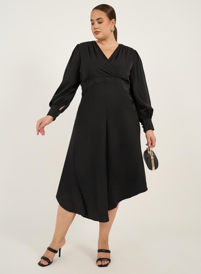 Asymmetric Hem Midi Dress 7012132701 Black - Image 1