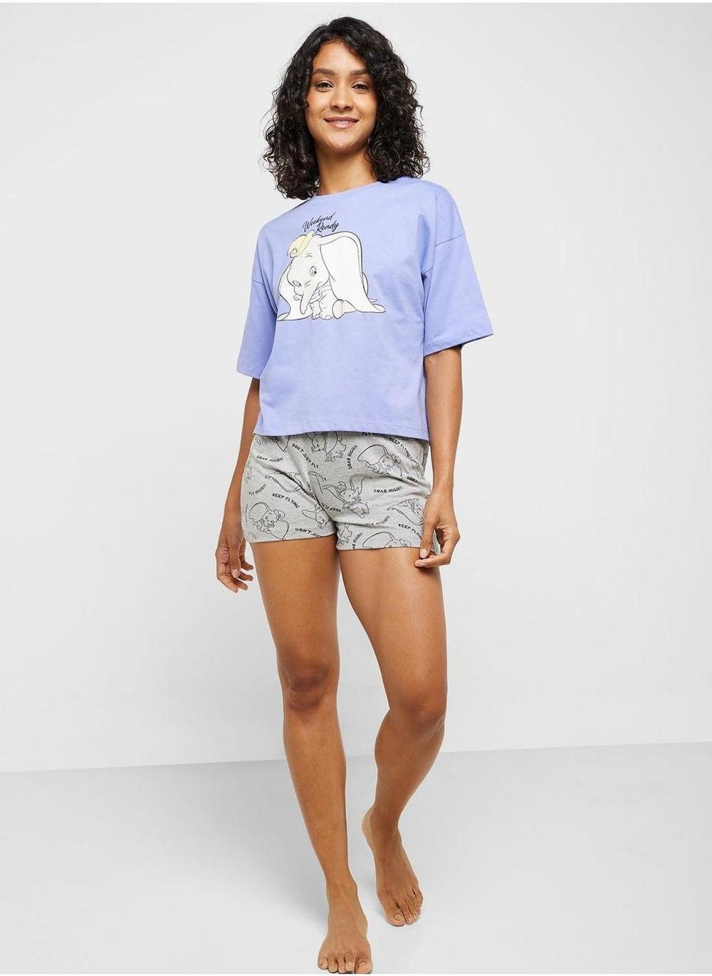 Graphic Crew Neck Tee & Pyjama Shorts Set - Image 1