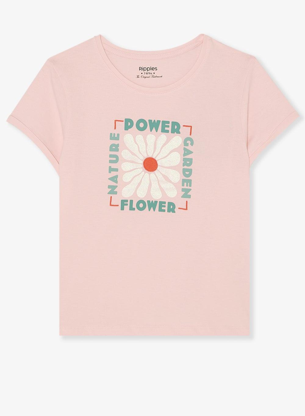 Girls Daisy Graphic Regular Fit Cotton Tee - Image 1