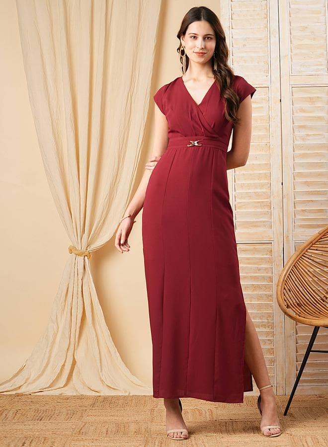 Mish Maroon Surplice Maxi Dress 7008878019 - Image 1