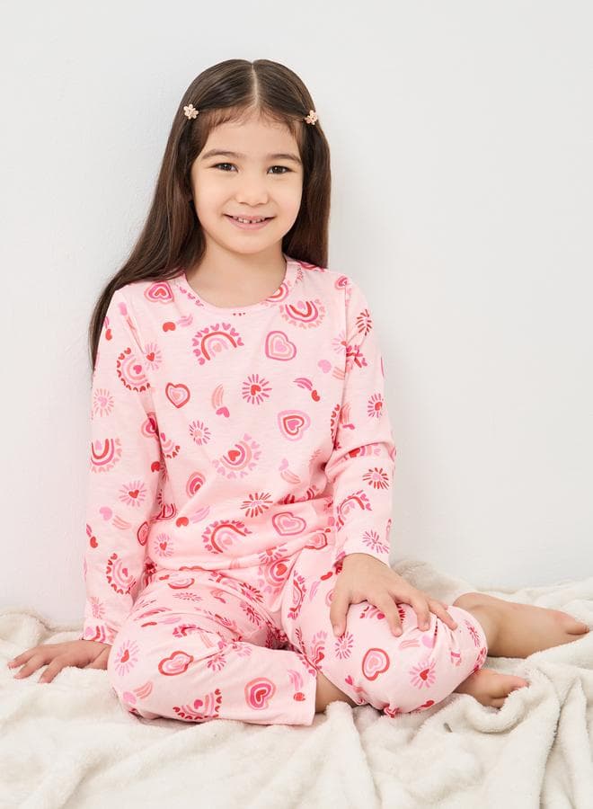 Styli Printed Pink T-Shirt & Pyjama Set - Image 1