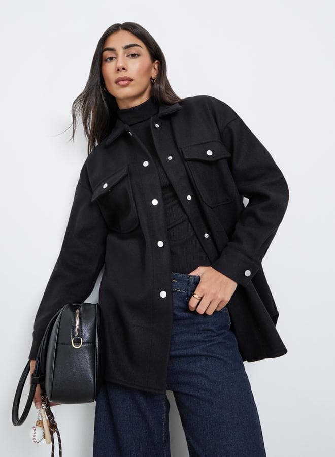 Black Longline Oversized Shacket Coat - Image 1