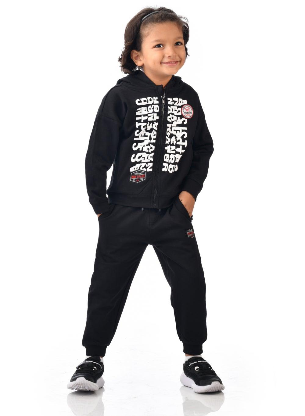 Boys Black Full Zip Hoodie Jogger Set - Image 1