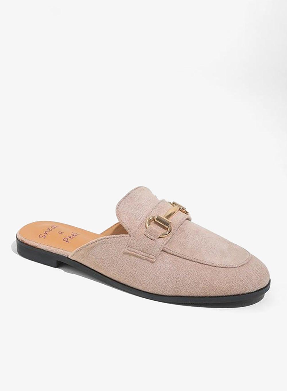 Sneak-a-Peek Nude Metal Accent Slip-On Mules - Image 1