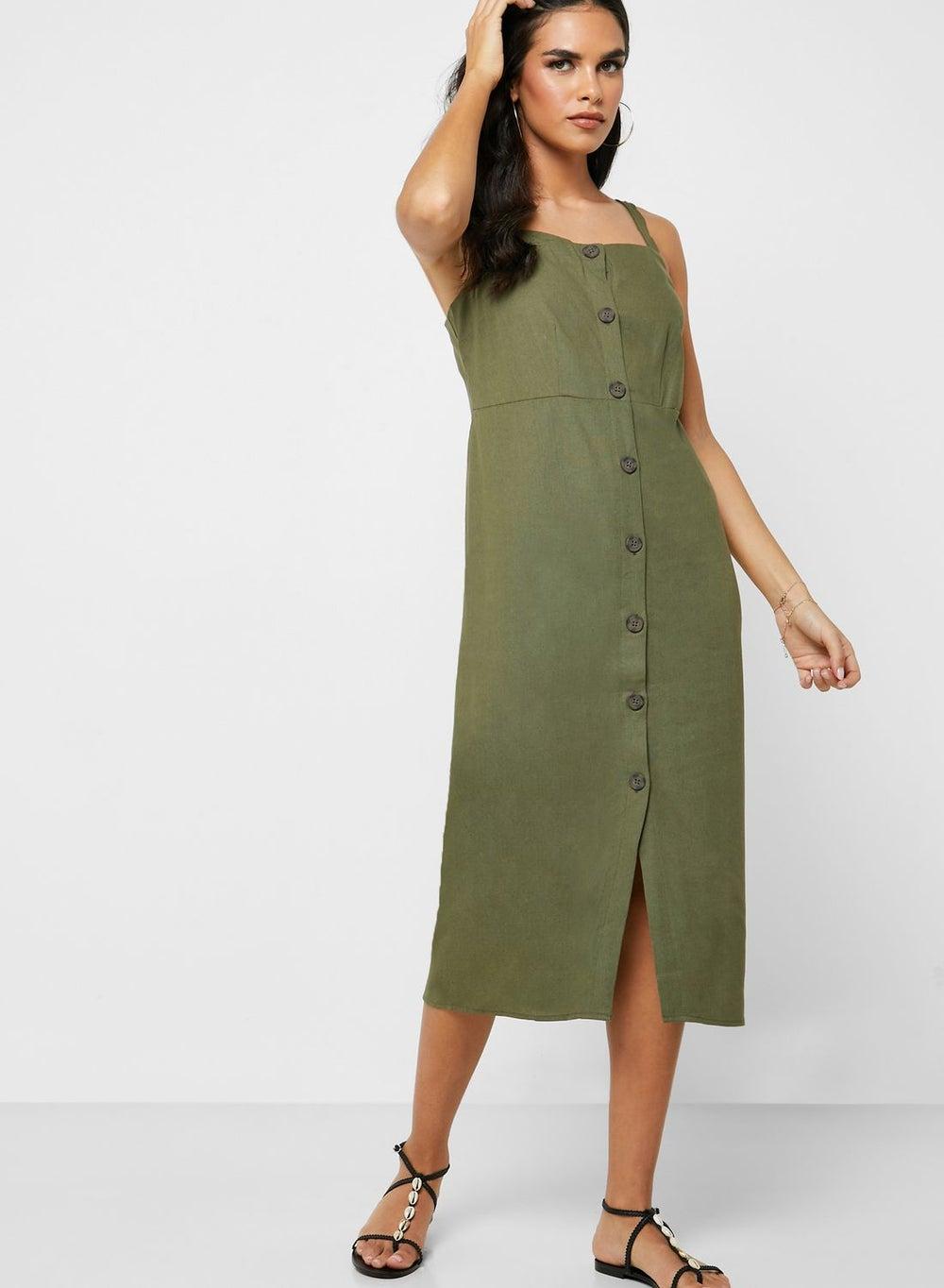 Olive Button-Front Midi Dress 2005784 - Image 1