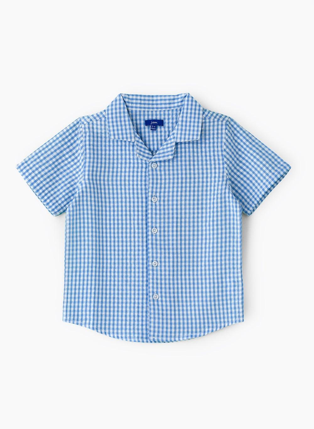 Boys Blue Gingham Cotton Shirt Artdb663 - Image 1