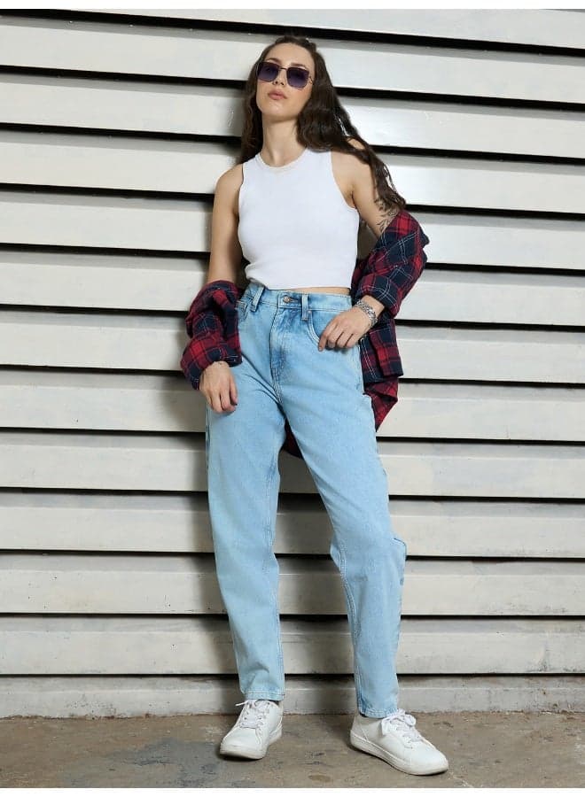 Slim Mom Indigo Jeans High-Rise Cotton Fit - Image 1