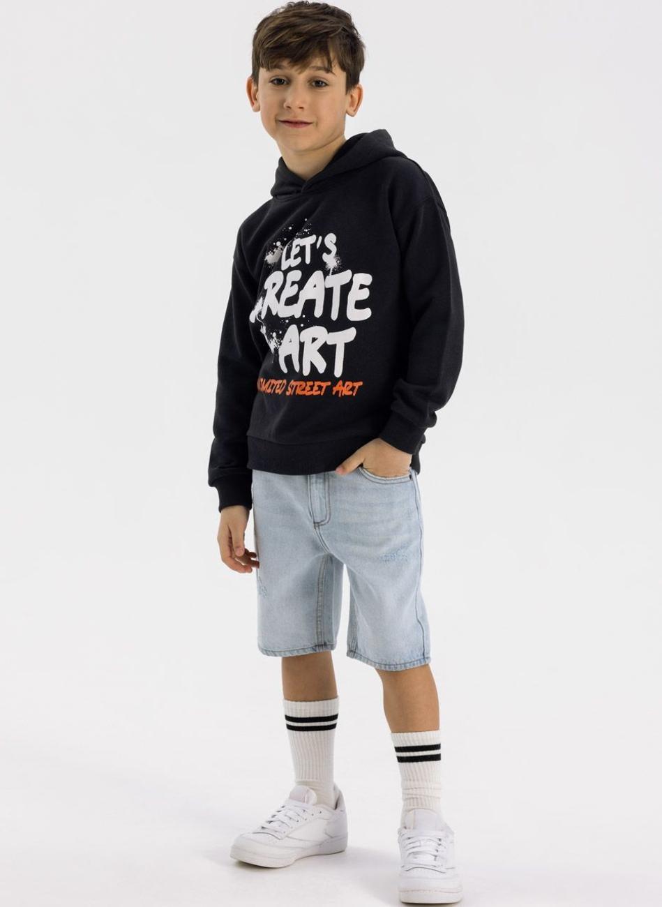 Boys Light Blue Ripped Denim Shorts Classic Fit - Image 1