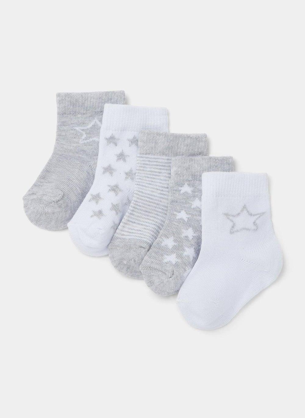 Baby 5 Pack Grey Marl Cotton Socks - Image 1