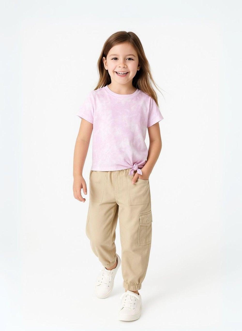 Girls Tie Front T-Shirt Pink Graphic Print - Image 1