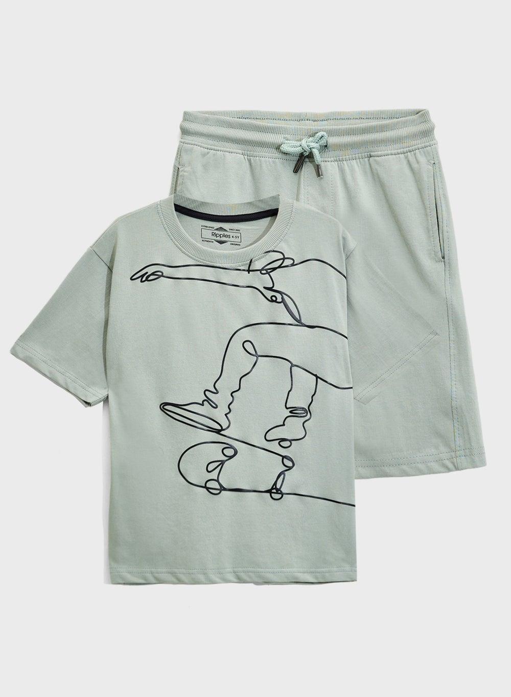 Boys Printed Cotton T-Shirt & Shorts Set - Image 1