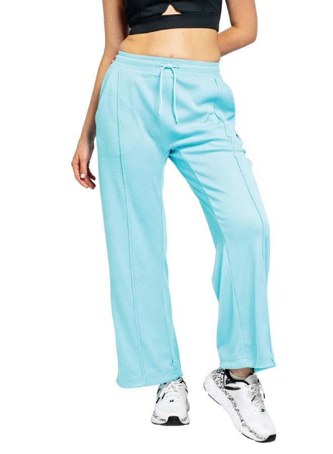Light Blue Ribbed Straight-Leg Pants High-Rise Comfort - Image 1