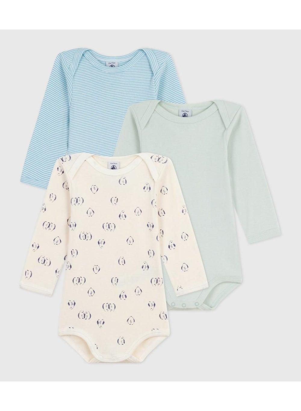 Baby Penguin Cotton Long-Sleeve Bodysuits 3-Pack - Image 1