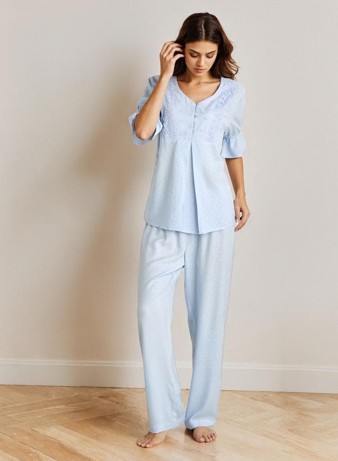 Blue Viscose Button-Down Pyjama Set - Image 1
