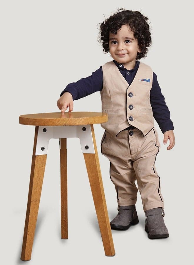 One Friday Boys Beige Waistcoat Set with Trouser - Image 1