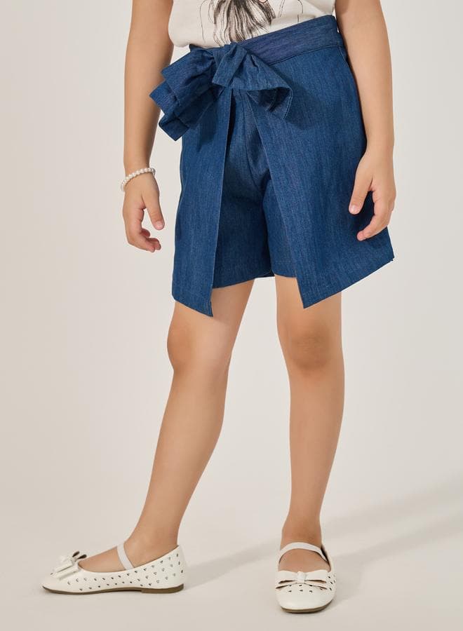 Blue Denim Bow Detail Skort 2112075803 - Image 1