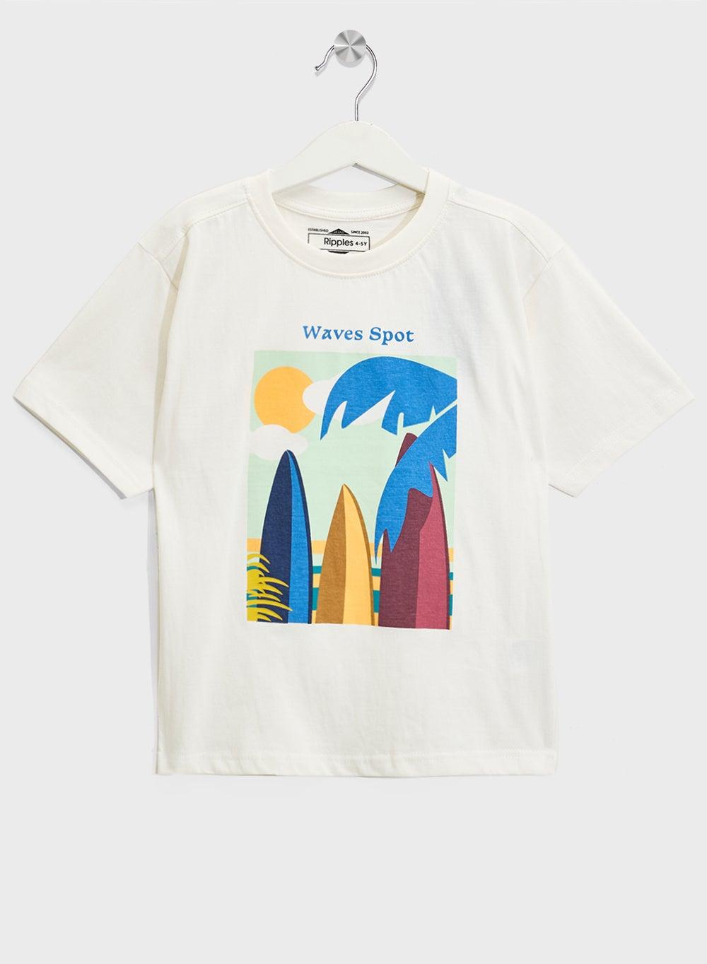 Boys Oversized Printed Cotton Drop Shoulder T-Shirt - Image 1