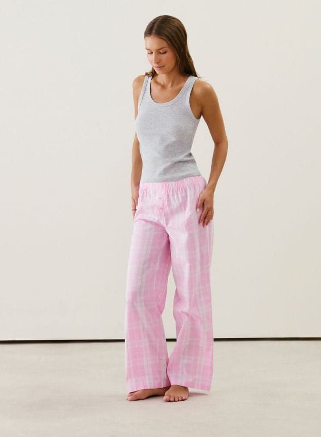 Pink Cotton Check Pyjama Trousers 655464465 - Image 1