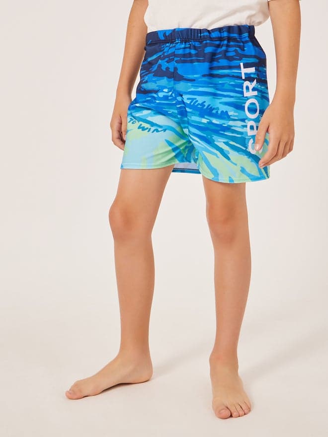 Boys Printed Elastic Waist Swim Shorts Blue - Image 1